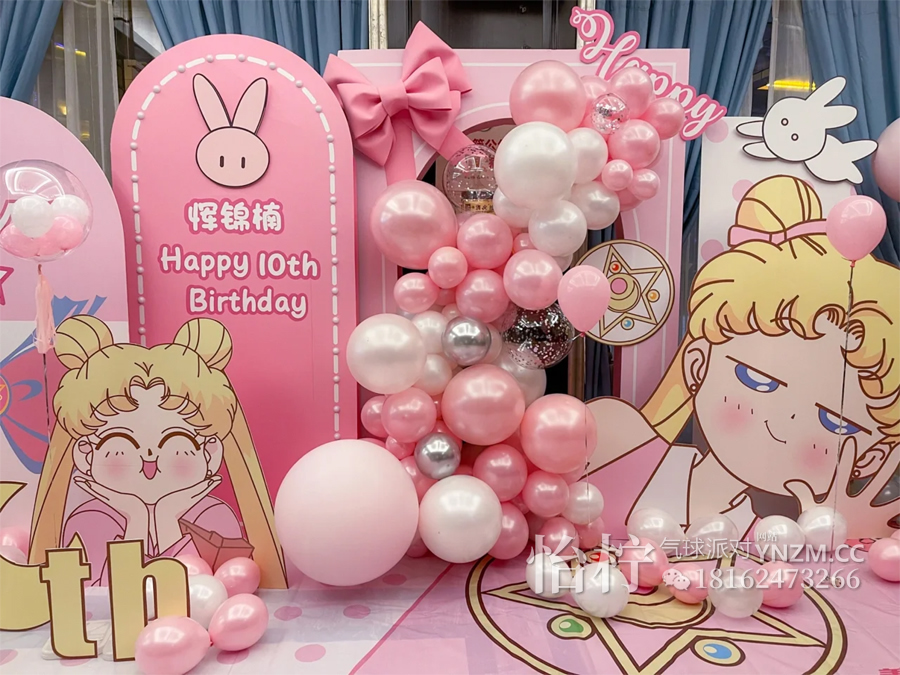 美少女战士水冰月二次元粉色可爱表情主题生日派对布置气球kt板周岁宴满月宴场景装饰背景板-图五