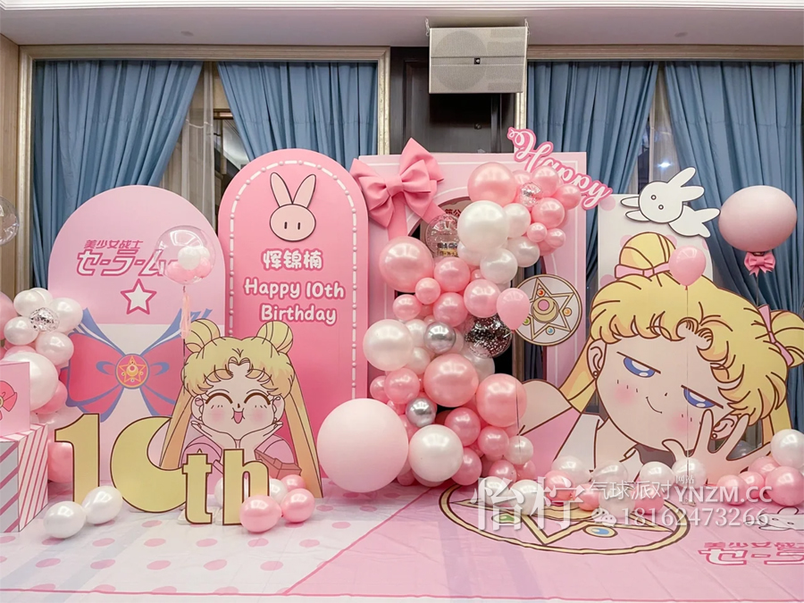 美少女战士水冰月二次元粉色可爱表情主题生日派对布置气球kt板周岁宴满月宴场景装饰背景板-图二